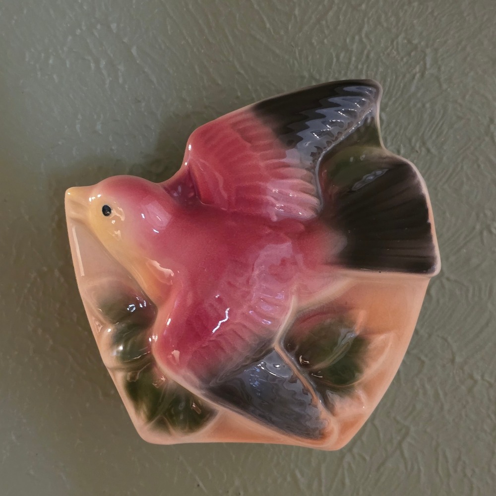 Vintage Royal Copley Bird Wall Pocket Planter Pink Ceramic Mid Century Grandma